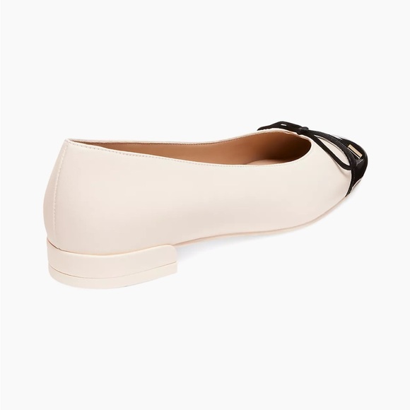 Stuart Weitzman Sleek Bow Leather Ballerina Flats Sz 8 in Seashell Black - Picture 2 of 8